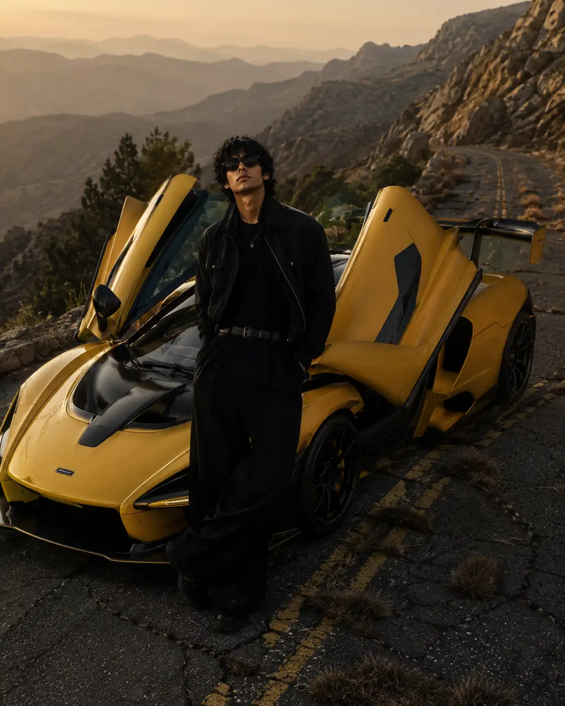 photo with super car at mountains prompt