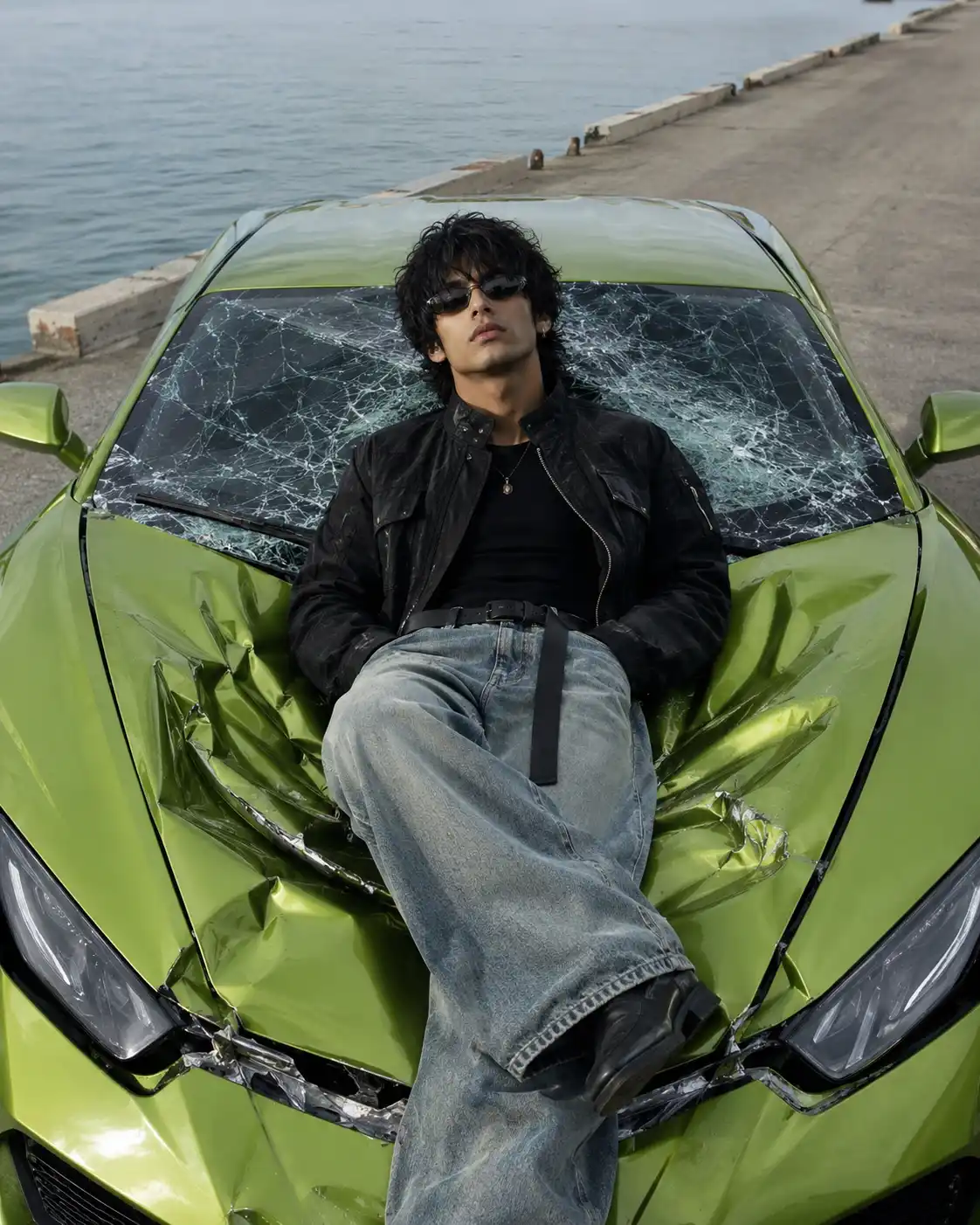 Crushed Supercar Cinematic Portrait Prompt