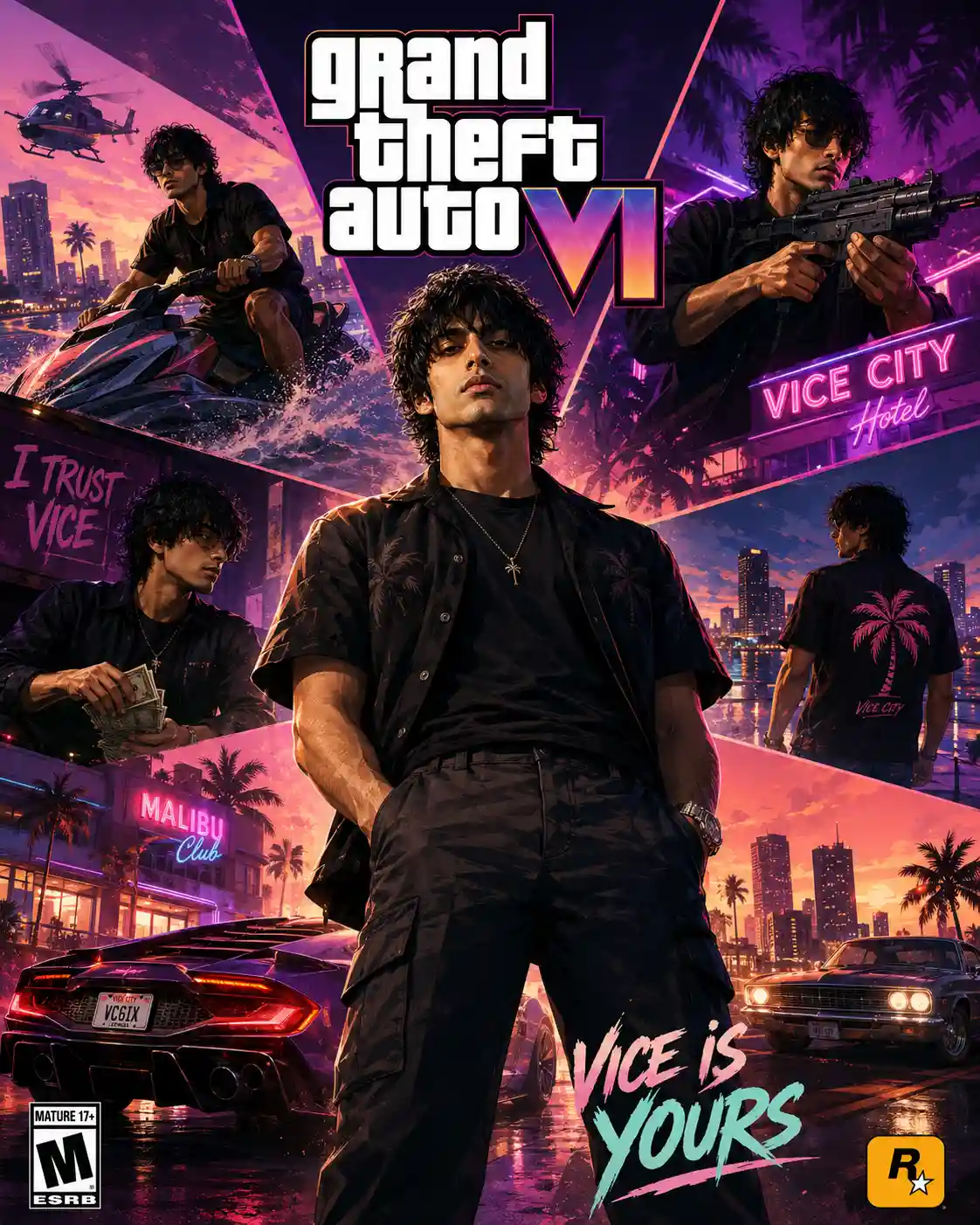 Official GTA VI Style Poster Art – Cinematic Neon Vice City Character Design