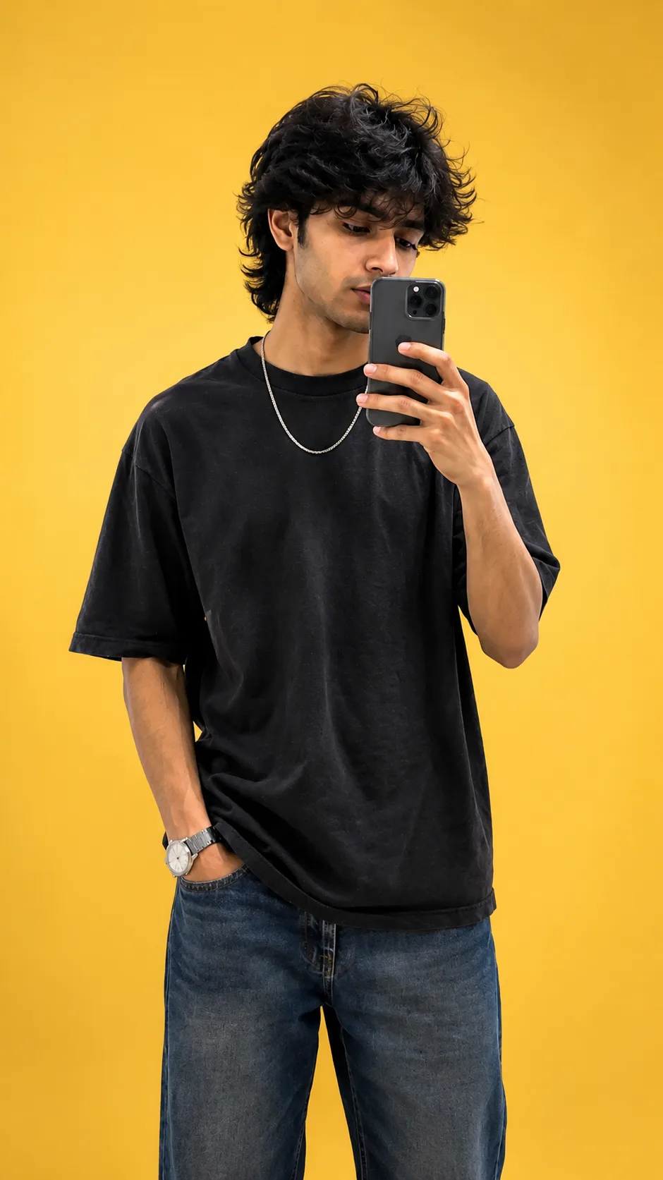 yellow background with aesthetic color grading prompt